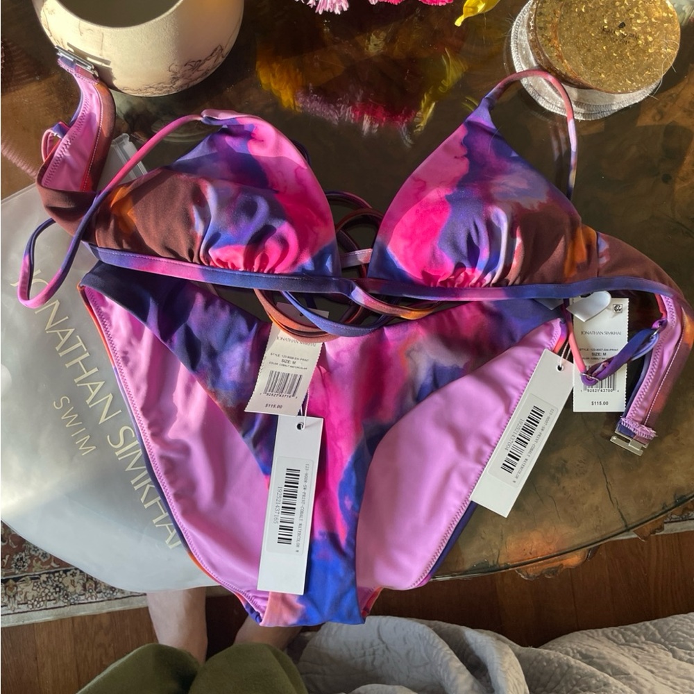 NWT Medium Set Jonathan Simkhai Emmalynn Bikini Cobalt Watercolor $230 - Picture 8 of 11
